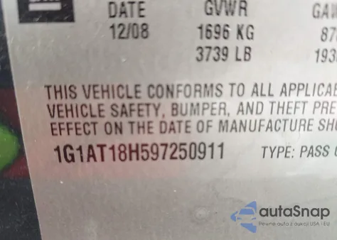 2009 Chevrolet Cobalt Lt z USA, uszkodzony, nr VIN 1G1AT18H597250911